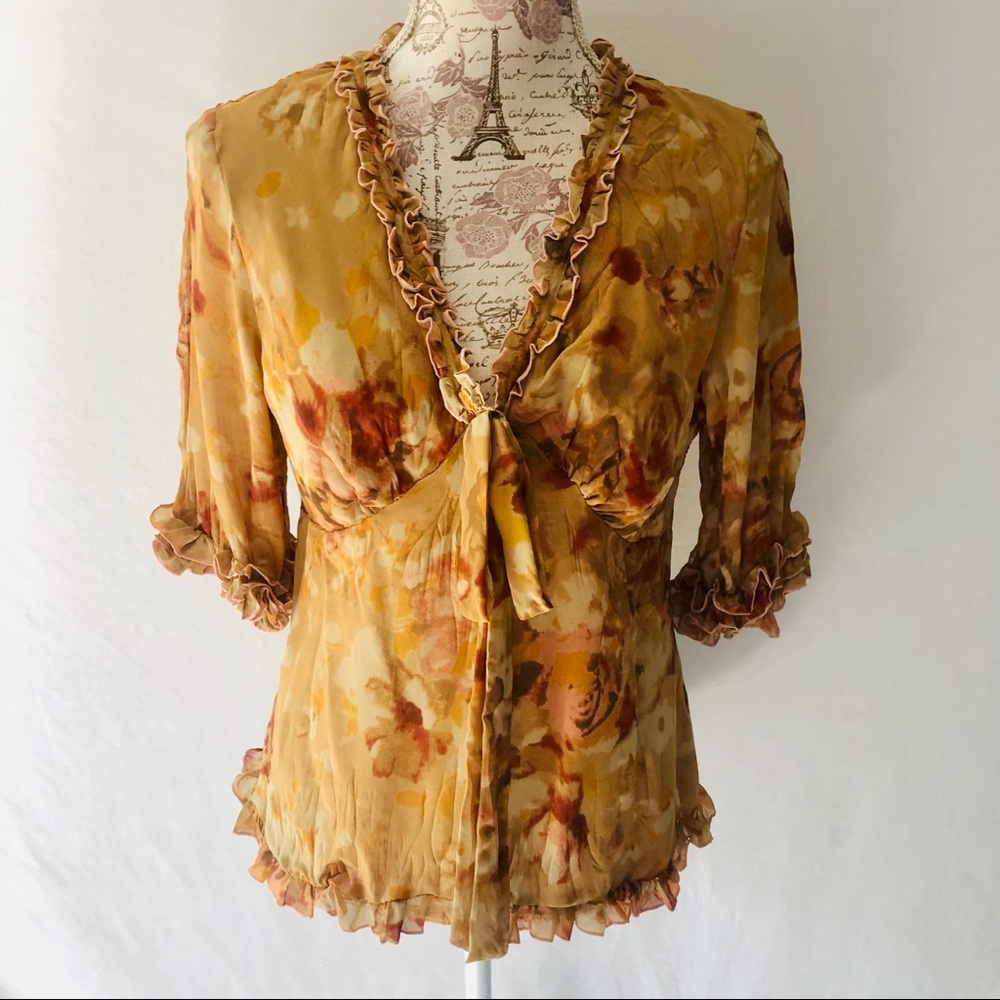 Violet & Claire V Neck Half Sleeve Retro Blouse Crinkled Georgette Size Medium